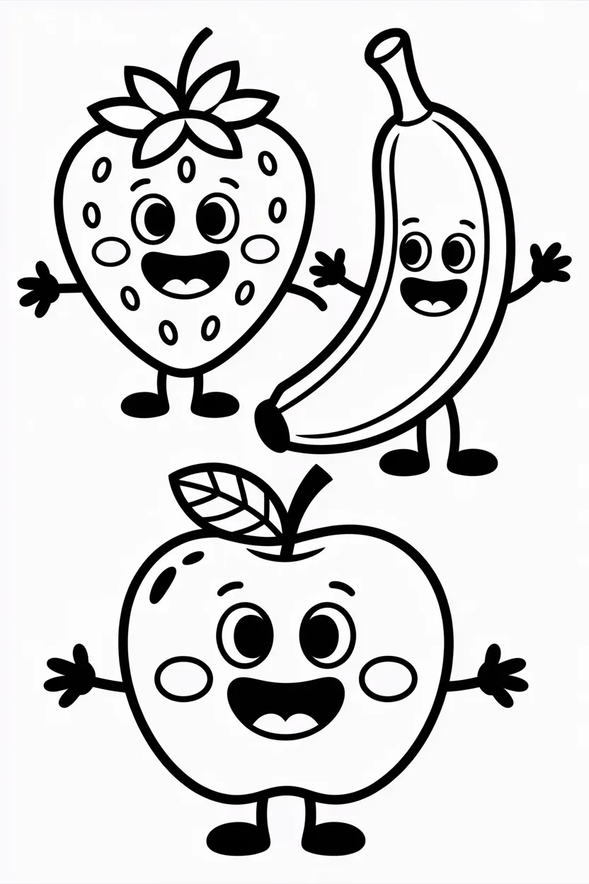 Cute fruit friends Design 1 - Cute Fruit Friends Coloring Pages Free Printable