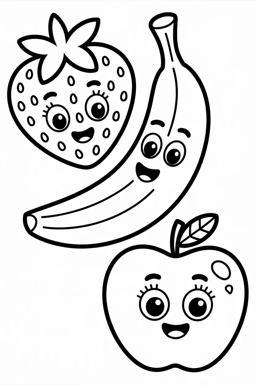 Cute fruit friends Design 2 - Cute Fruit Friends Coloring Pages Free Printable