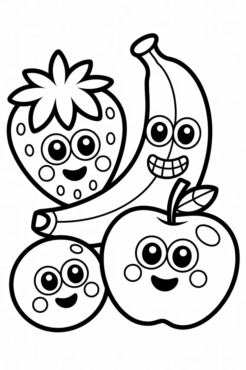 Cute fruit friends Design 3 - Cute Fruit Friends Coloring Pages Free Printable
