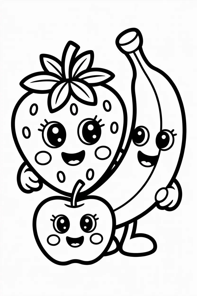Cute fruit friends Design 4 - Cute Fruit Friends Coloring Pages Free Printable