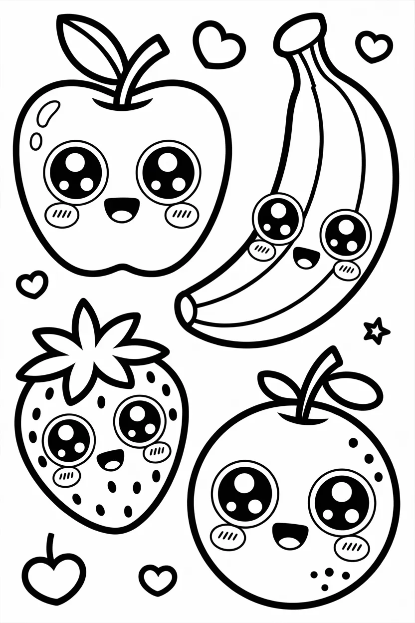 Cute fruits Design 1 - Cute Fruits Coloring Pages Free Printable for Kids