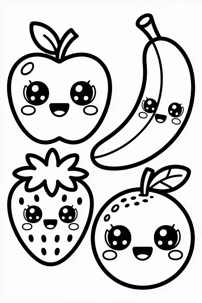 Cute fruits Design 1 - Cute Fruits Coloring Pages Free Printable for Kids (3)