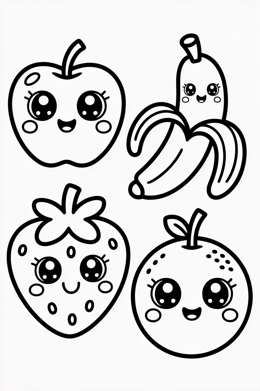 Cute fruits Design 4 - Cute Fruits Coloring Pages Free Printable for Kids