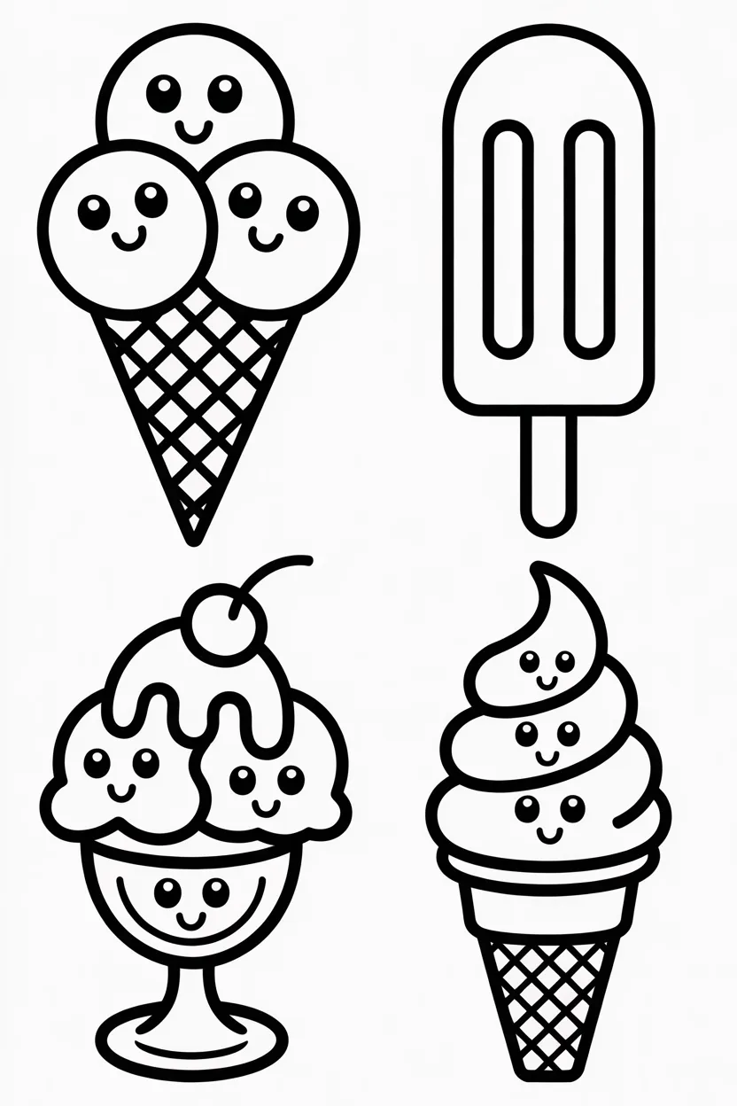 Cute ice cream Design 1 - Cute Ice Cream Coloring Pages Free Printable for Kids