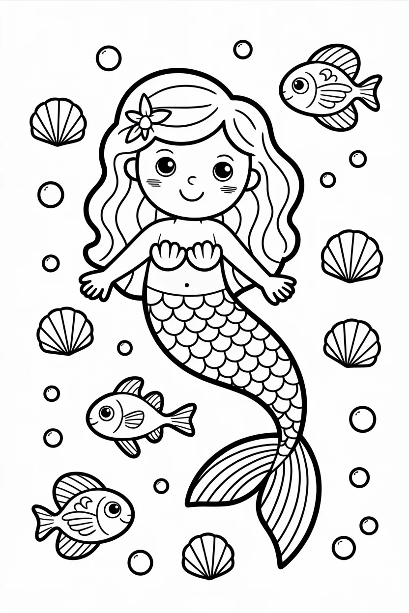 Cute mermaid Design 1 - Cute Mermaid coloring pages free printable for Kids