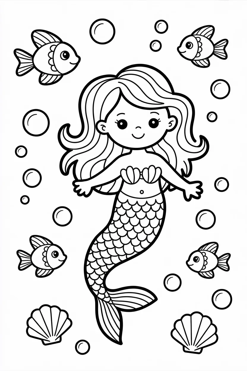 Cute mermaid Design 1 - Cute Mermaid coloring pages free printable for Kids (2)