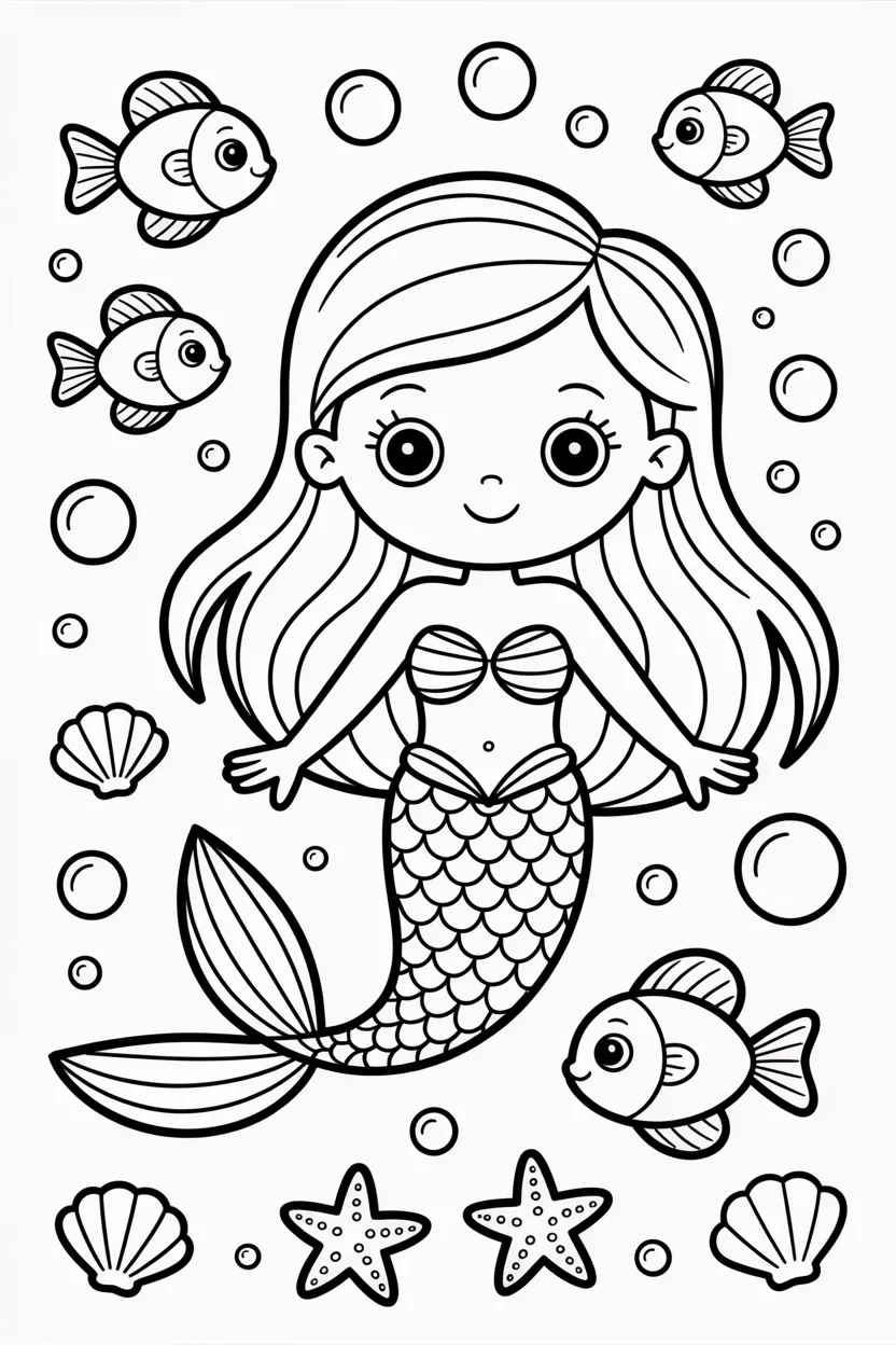 Cute mermaid Design 1 - Cute Mermaid coloring pages free printable for Kids (3)