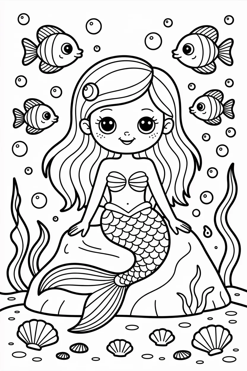Cute mermaid Design 4 - Cute Mermaid coloring pages free printable for Kids