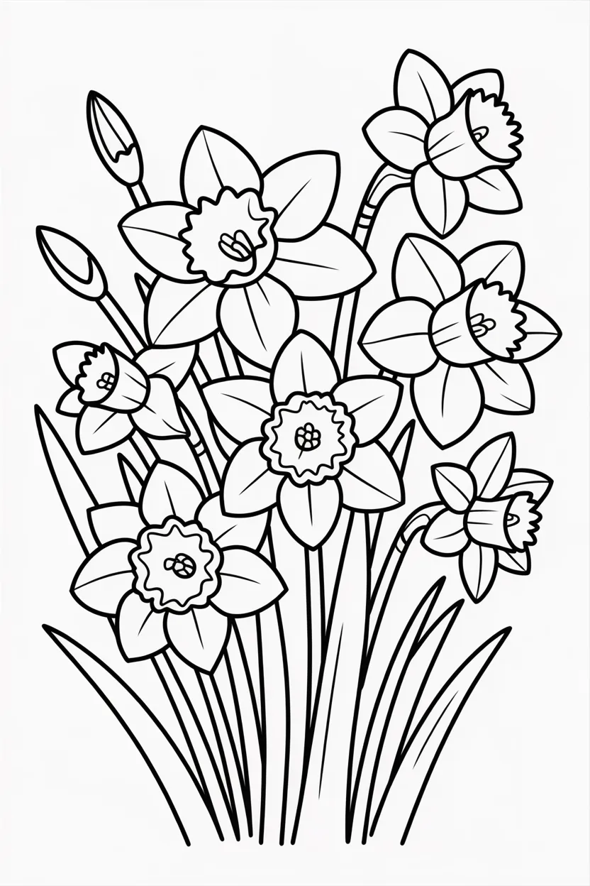 Daffodils Design 1 - Daffodils Coloring Pages Free Printable
