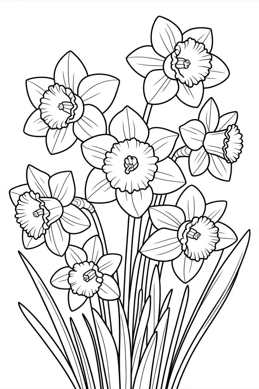Daffodils Design 3 - Daffodils Coloring Pages Free Printable