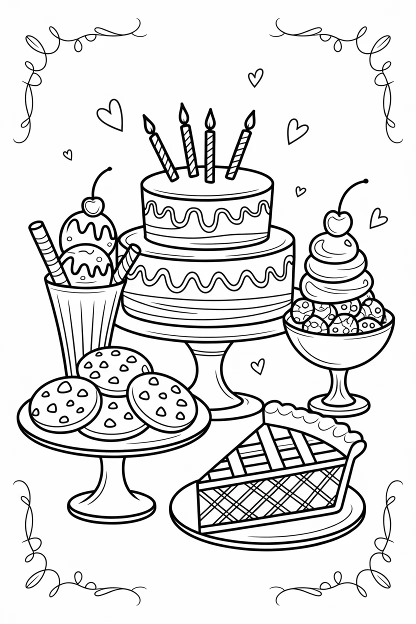 Desserts Design 1 - Desserts Coloring Pages Free Printable for Kids - Sweet