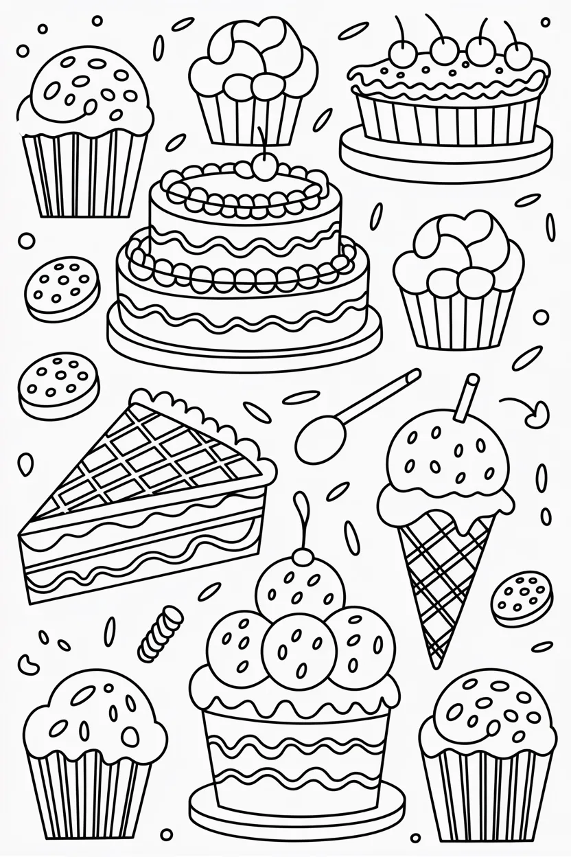 Desserts Design 3 - Desserts Coloring Pages Free Printable for Kids - Sweet