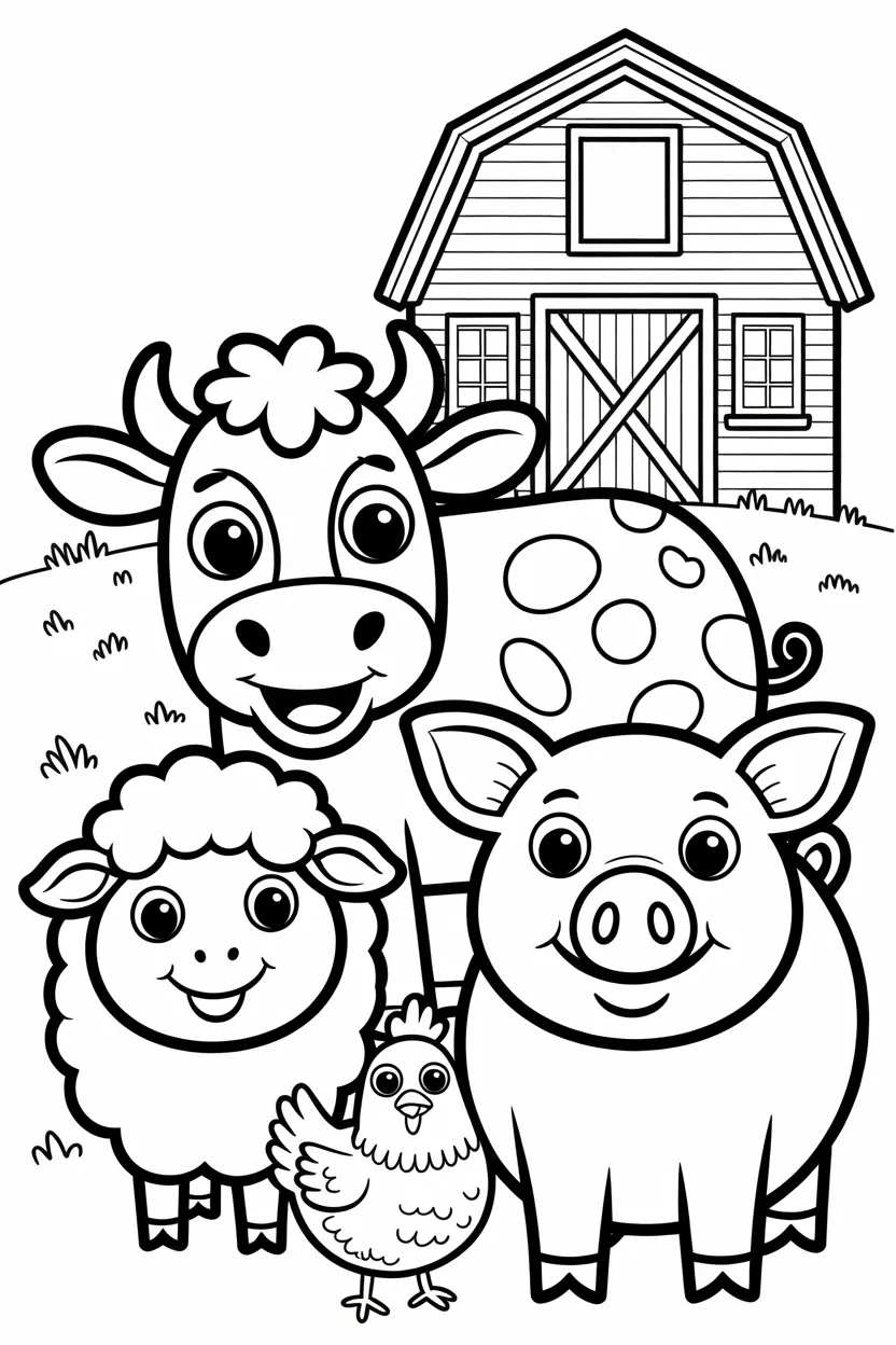 Farm animals Design 1 - Farm animals coloring pages free printable - Cute