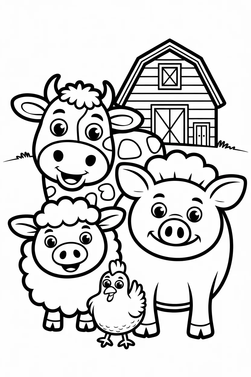 Farm animals Design 2 - Farm animals coloring pages free printable - Cute