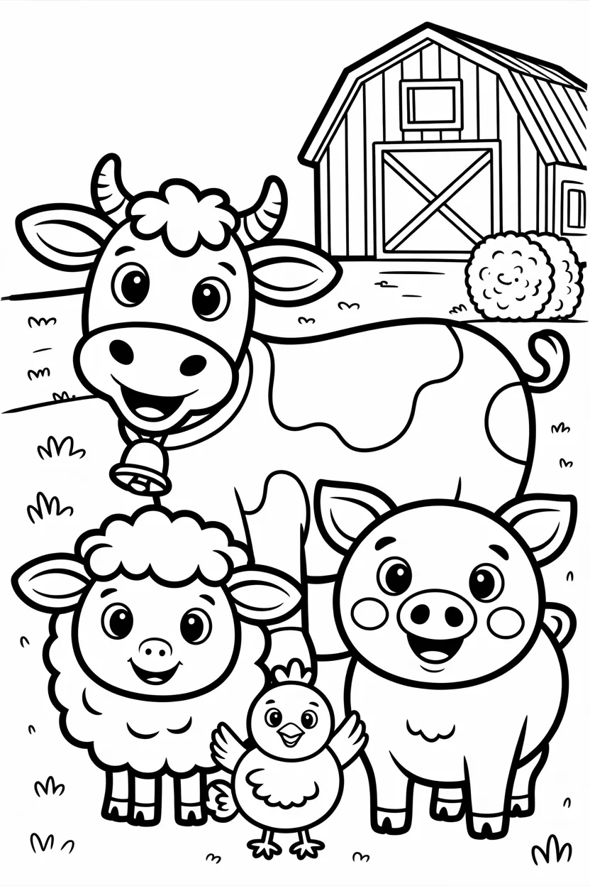 Farm animals Design 3 - Farm animals coloring pages free printable - Cute