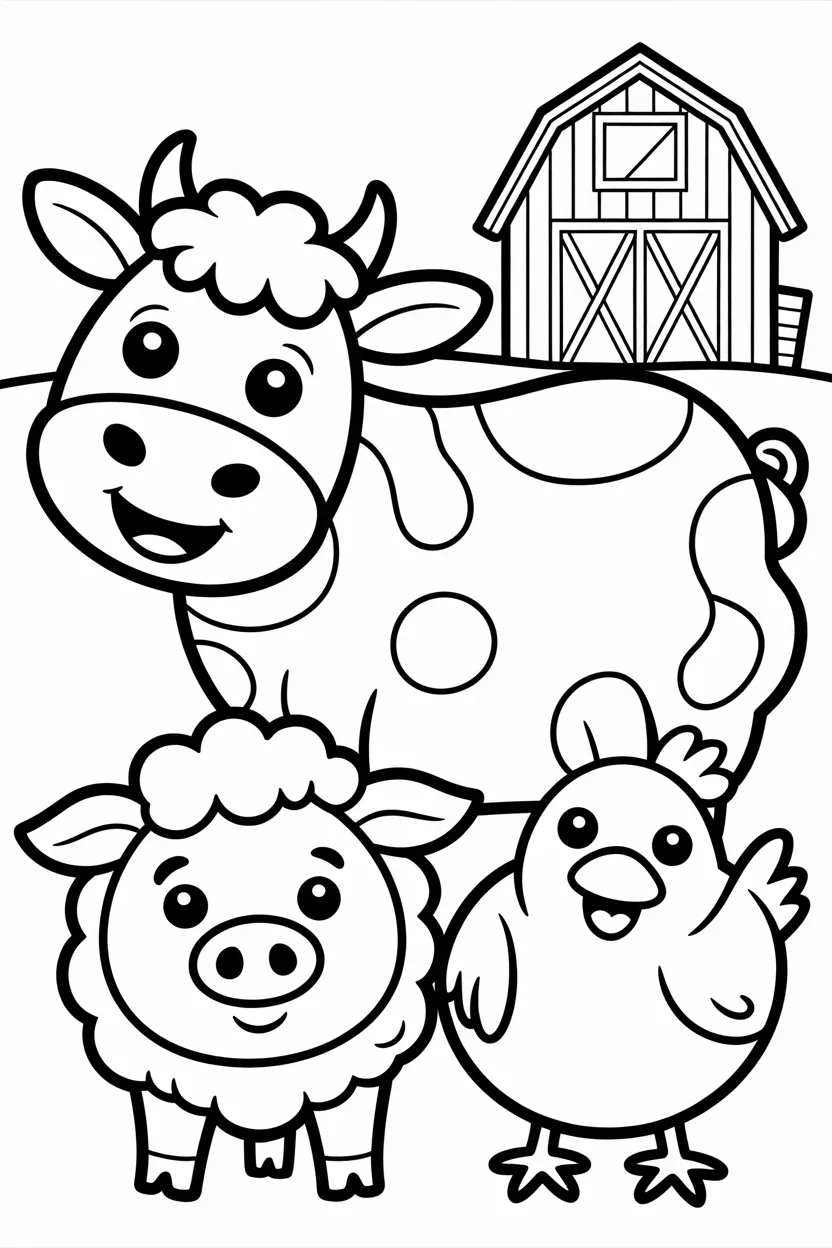 Farm animals Design 4 - Farm animals coloring pages free printable - Cute