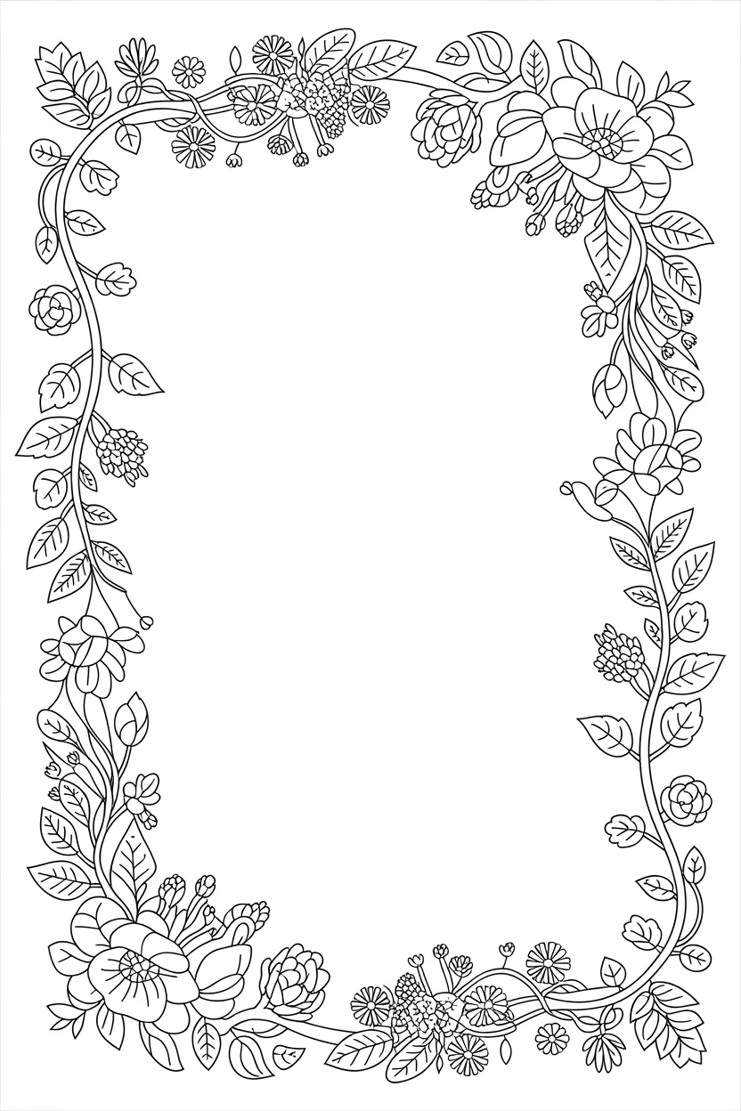 Floral frames Design 2 - Floral Frames Coloring Pages Free Printable for Kids