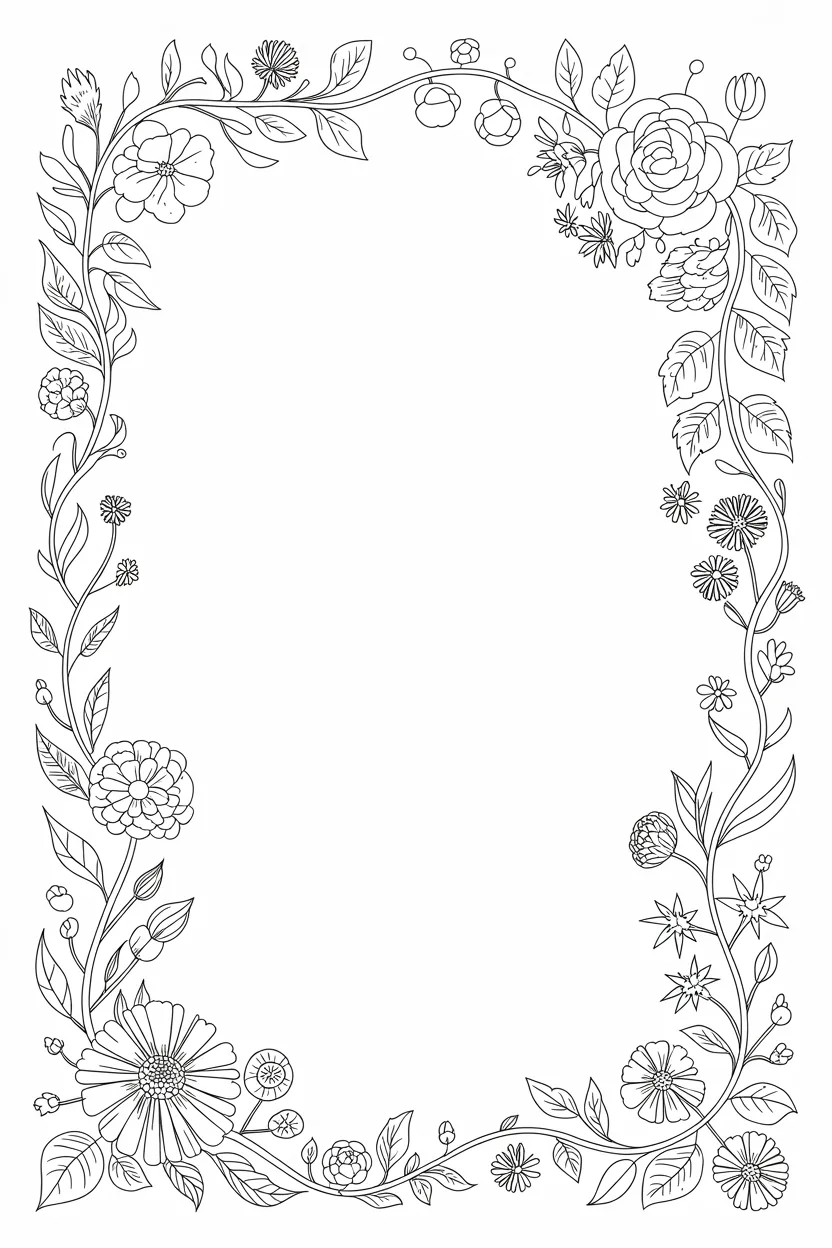 Floral frames Design 3 - Floral Frames Coloring Pages Free Printable for Kids
