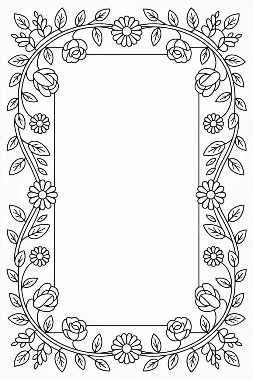 Floral frames Design 4 - Floral Frames Coloring Pages Free Printable for Kids