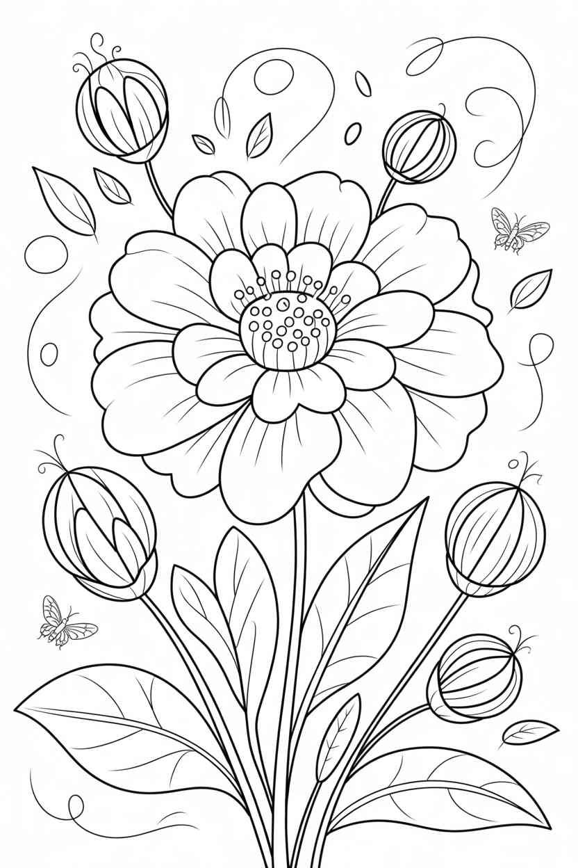 Flower Design 1 - Flower Coloring Pages Free Printable for Kids and Adults (2)