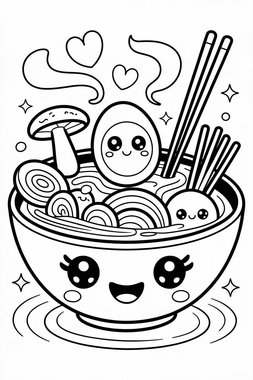 Food ramen Design 3 - Food (Ramen) Coloring Pages Free Printable for Kids