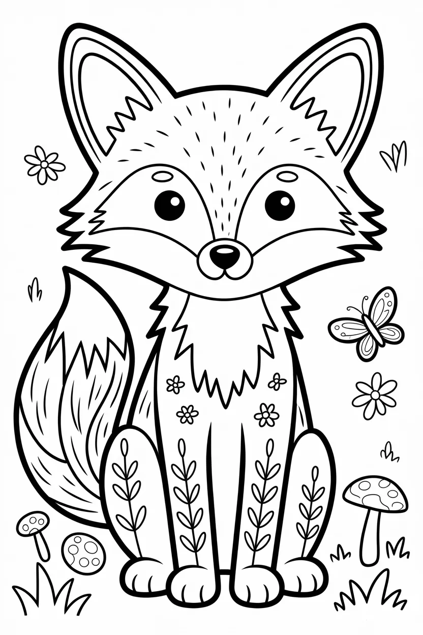 Fox Design 4 - Fox Coloring Pages Free Printable - Woodland Animal Fun
