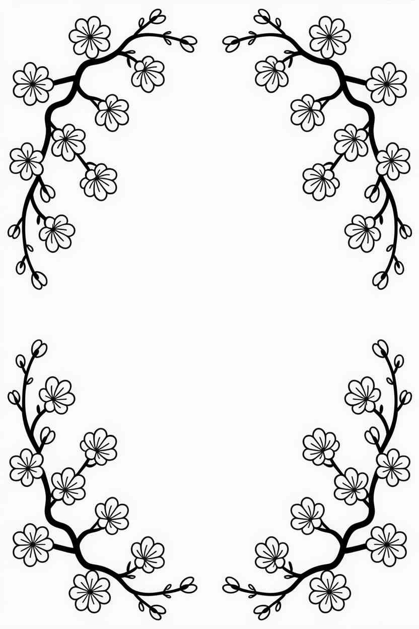 Cherry blooming frame - Free Printable Cherry Blooming Frame Coloring Pages