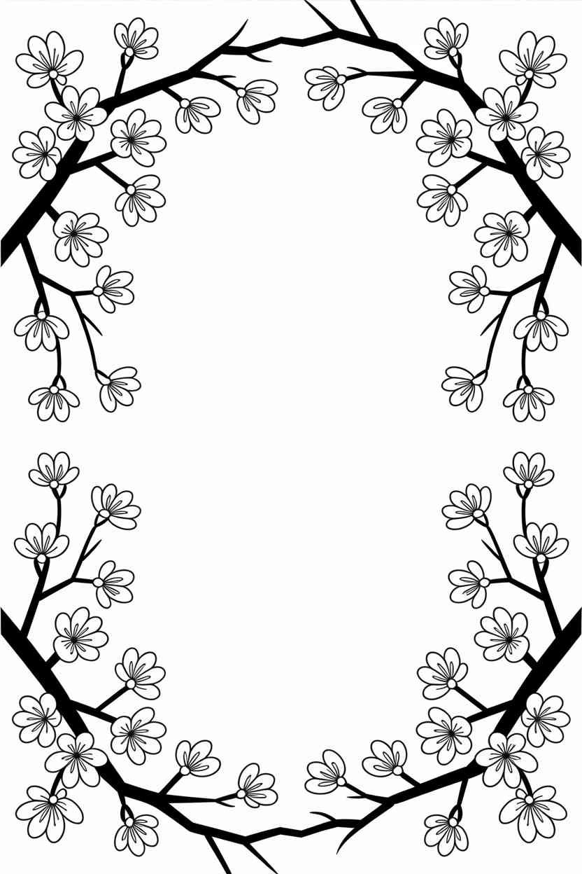Cherry blooming frame - Free Printable Cherry Blooming Frame Coloring Pages (2)