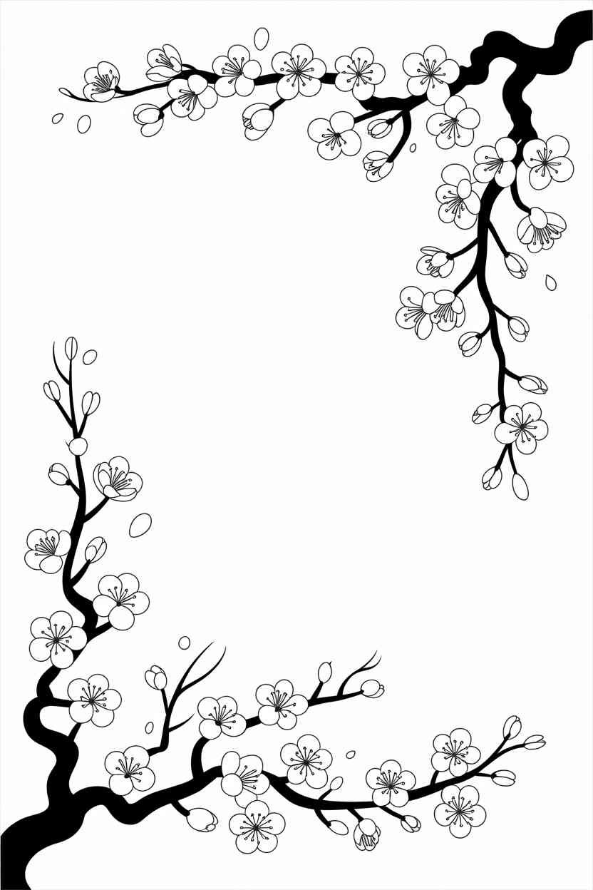 Cherry blooming frame - Free Printable Cherry Blooming Frame Coloring Pages (3)