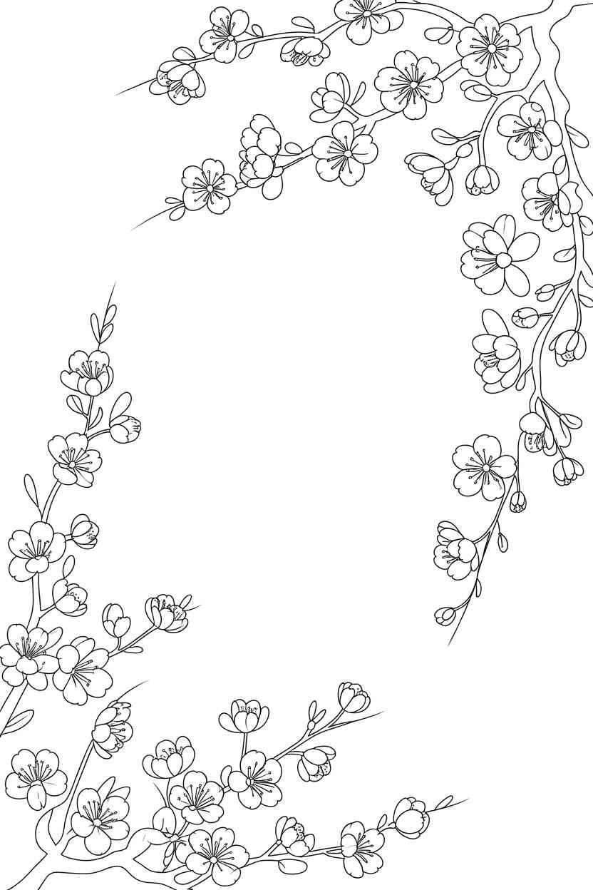 Cherry blooming frame - Free Printable Cherry Blooming Frame Coloring Pages (4)