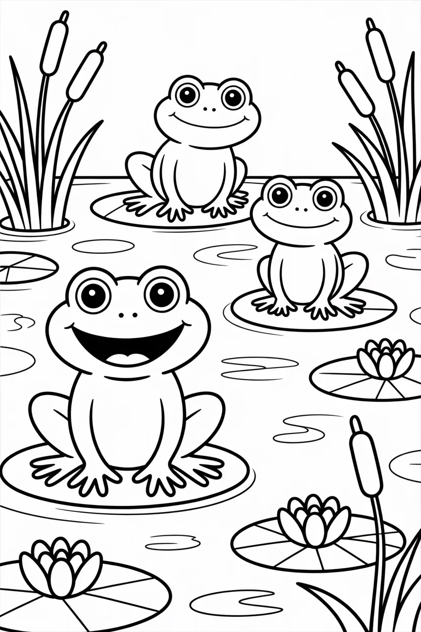 Frogs Design 1 - Frogs Coloring Pages Free Printable - Cute & Pack