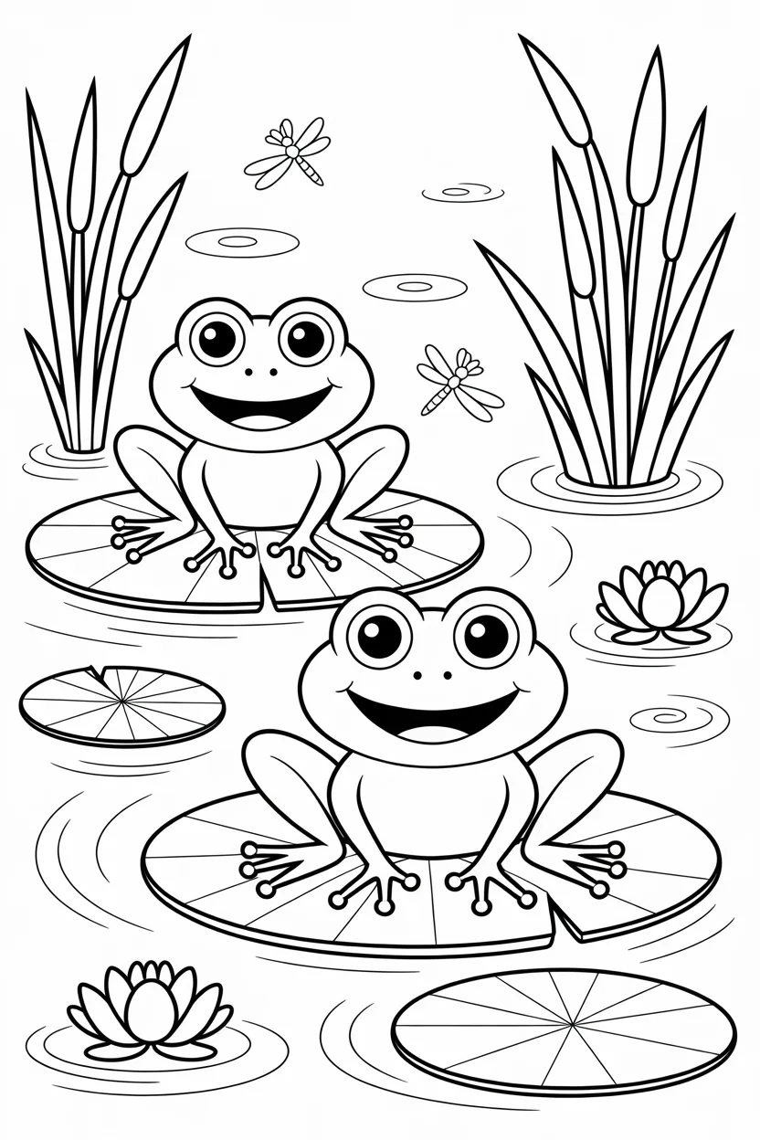 Frogs Design 2 - Frogs Coloring Pages Free Printable - Cute & Pack