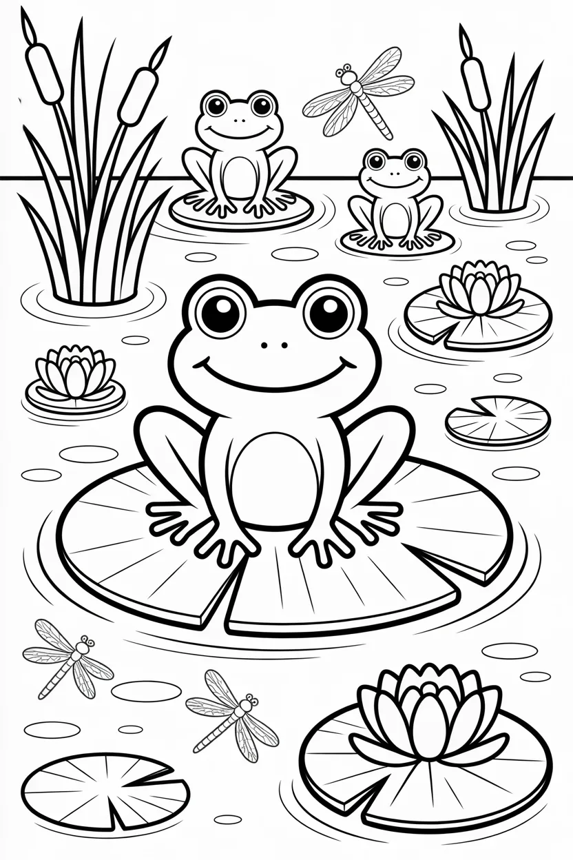 Frogs Design 3 - Frogs Coloring Pages Free Printable - Cute & Pack
