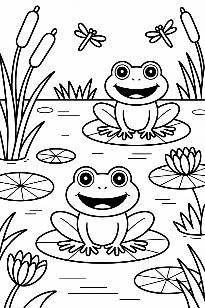 Frogs Design 4 - Frogs Coloring Pages Free Printable - Cute & Pack