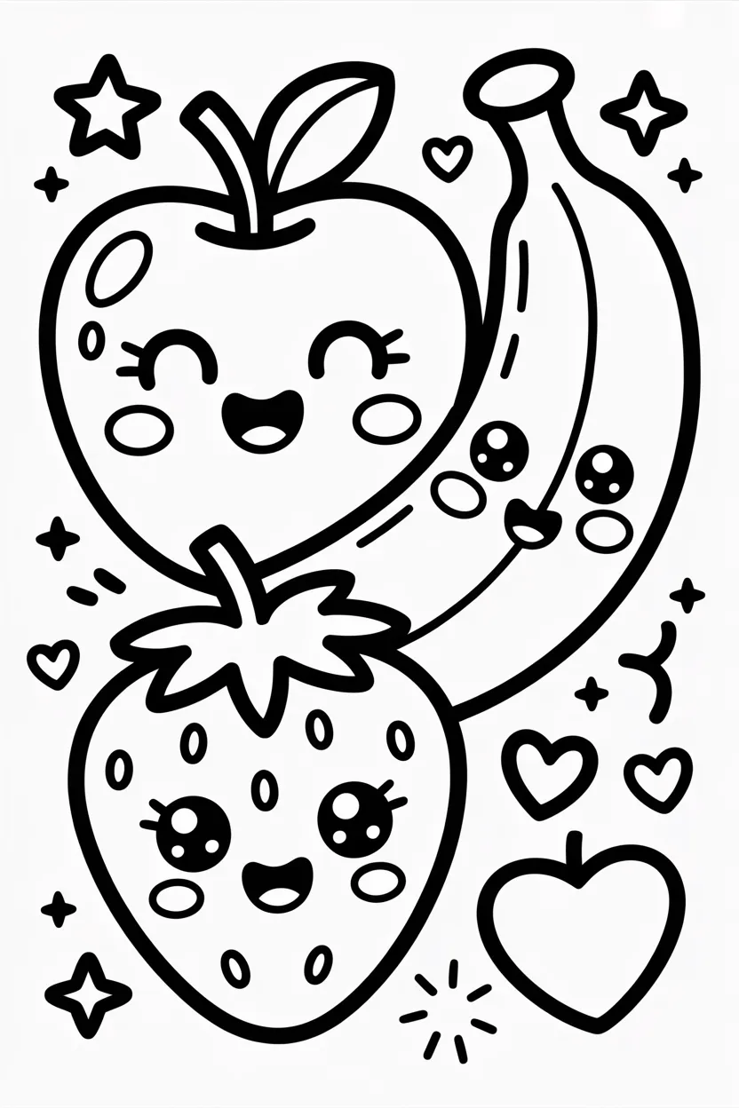 Fruits Design 2 - Fruits Coloring Pages Free Printable - Learning Activity