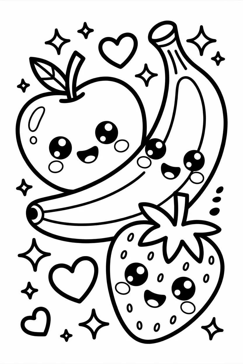 Fruits Design 3 - Fruits Coloring Pages Free Printable - Learning Activity
