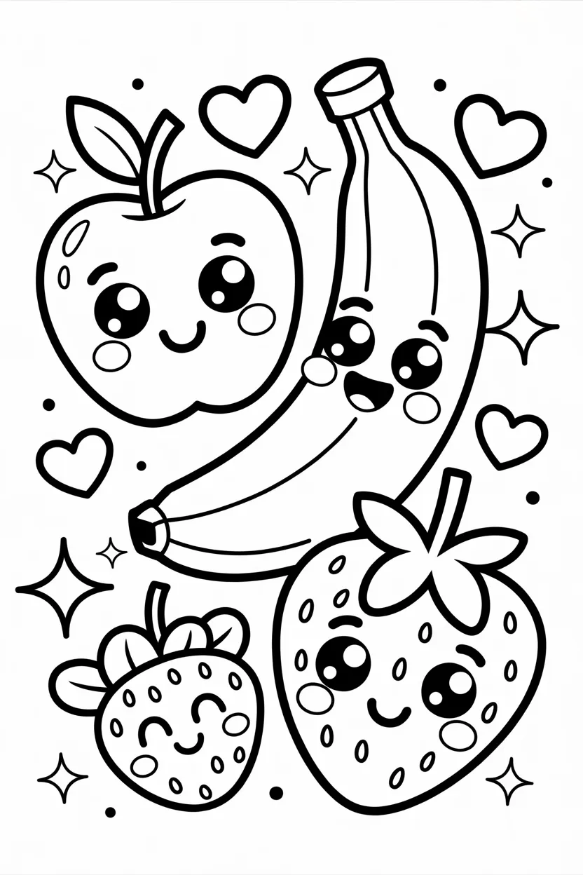 Fruits Design 4 - Fruits Coloring Pages Free Printable - Learning Activity