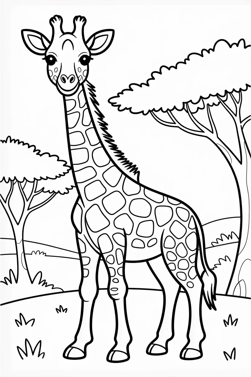 Giraffe Design 1 - Giraffe Coloring Pages Free Printable for Kids - Cute