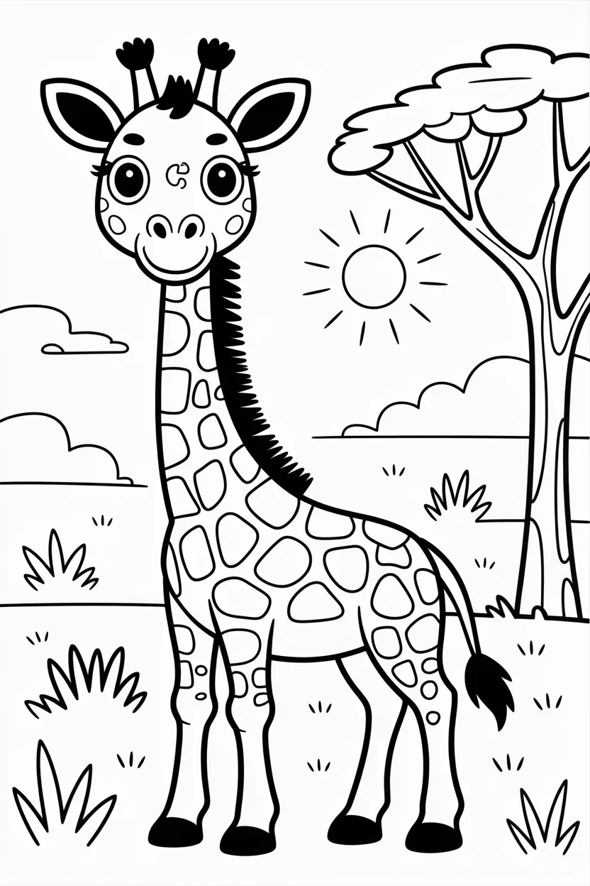 Giraffe Design 2 - Giraffe Coloring Pages Free Printable for Kids - Cute