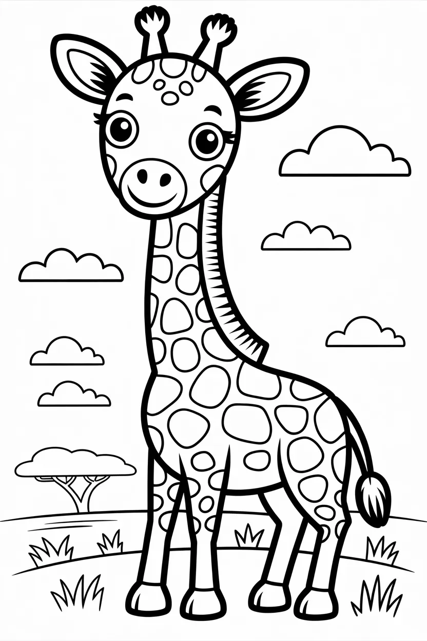 Giraffe Design 4 - Giraffe Coloring Pages Free Printable for Kids - Cute