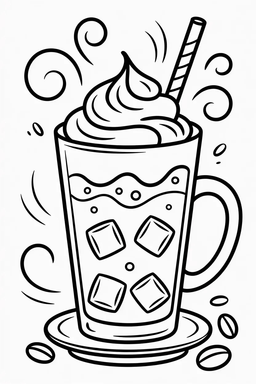 Iced coffee Design 4 - iced coffee coloring pages free printable for Kids - Cozy