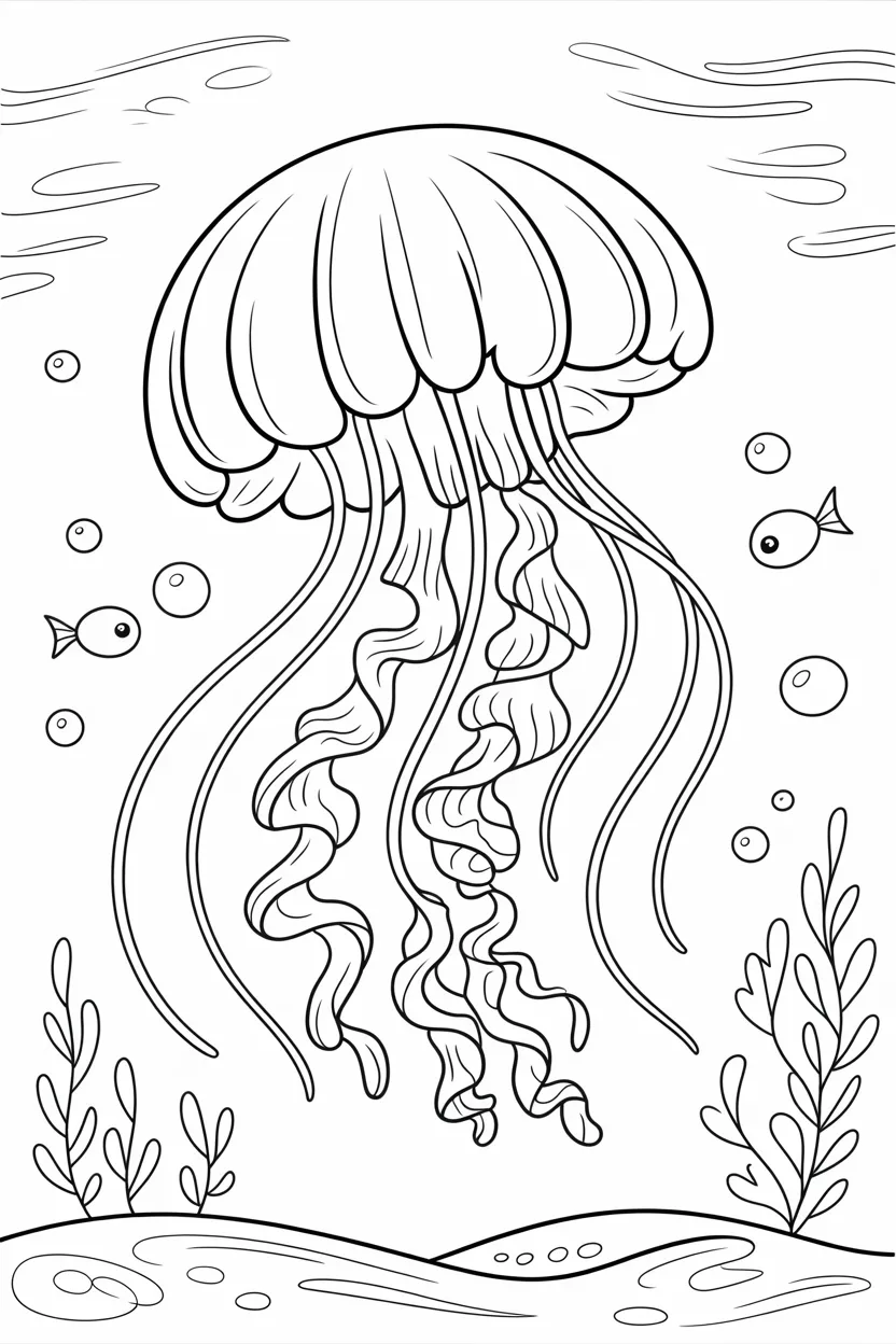 Jelly fish Design 1 - Jelly Fish Coloring Pages Free Printable - Ocean-Themed