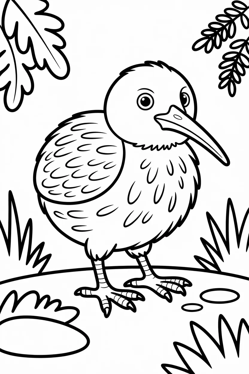 Kiwi Design 1 - Kiwi coloring pages free printable - Cute & Pack