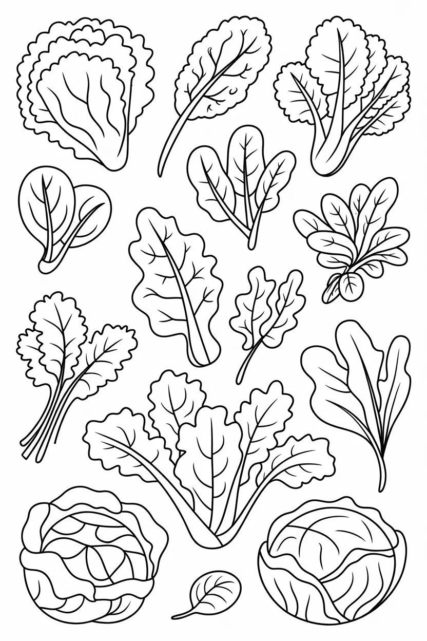 Leafy vegetables Design 1 - Leafy Vegetables Coloring Pages Free Printable for Kids