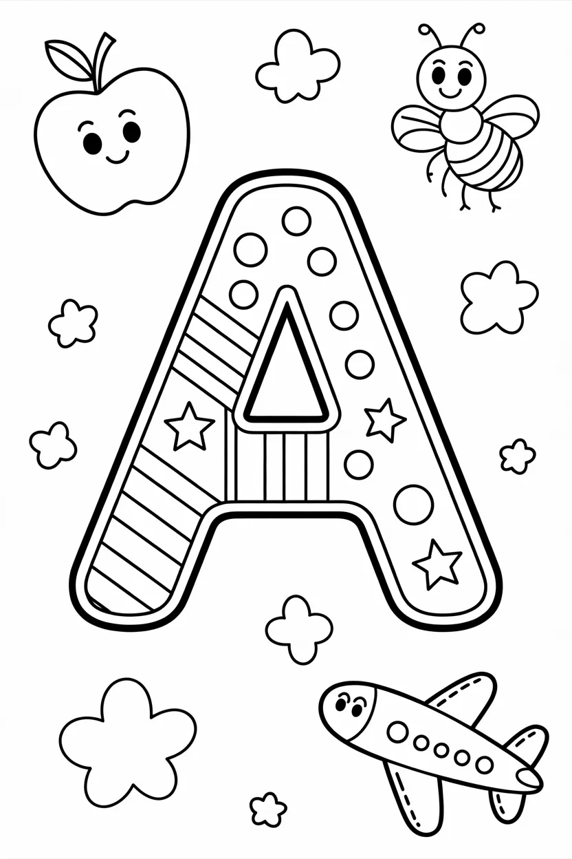 Letter Design 2 - Letter A Coloring Pages Free Printable for Kids - Alphabet