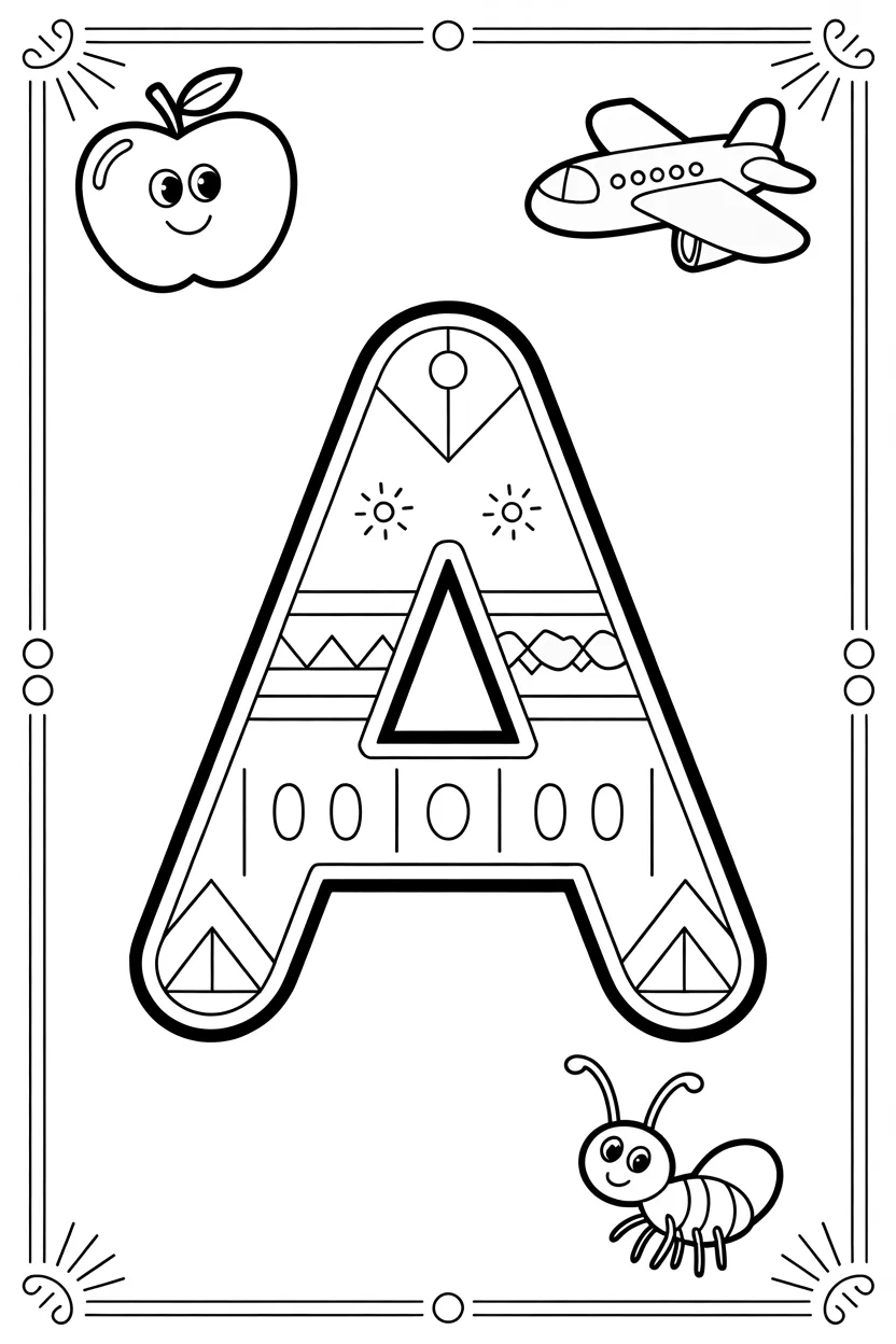 Letter Design 3 - Letter A Coloring Pages Free Printable for Kids - Alphabet
