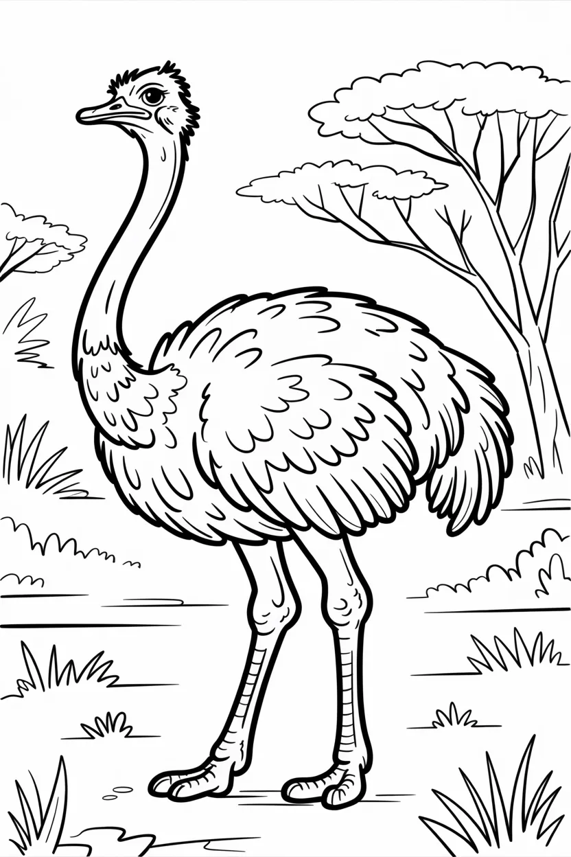 Ostrich Design 1 - Ostrich Coloring Pages Free Printable for Kids - Cute Bird