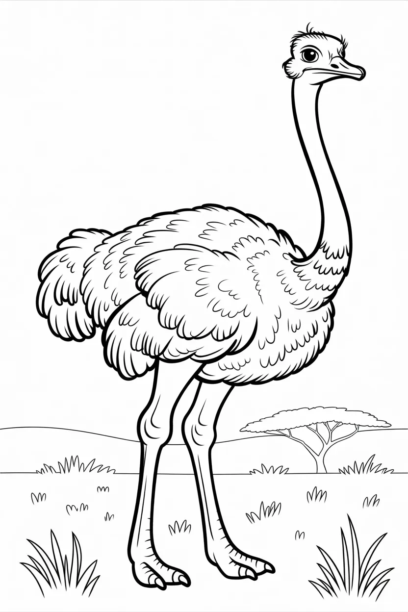 Ostrich Design 2 - Ostrich Coloring Pages Free Printable for Kids - Cute Bird