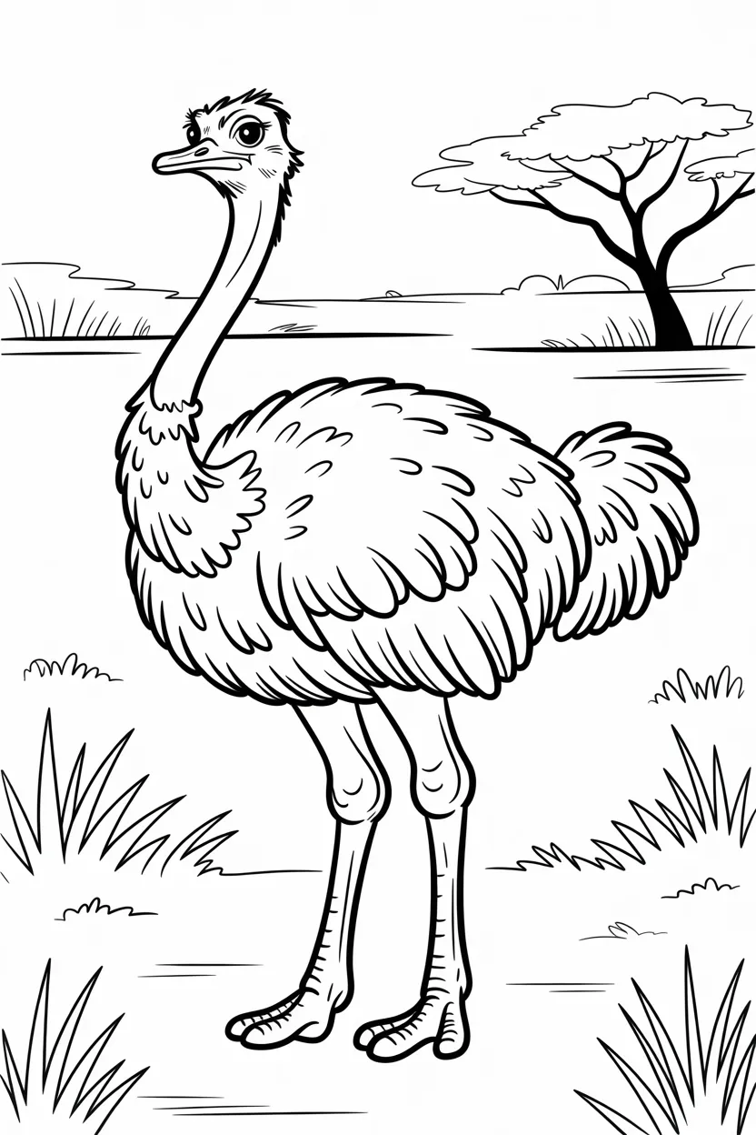 Ostrich Design 3 - Ostrich Coloring Pages Free Printable for Kids - Cute Bird