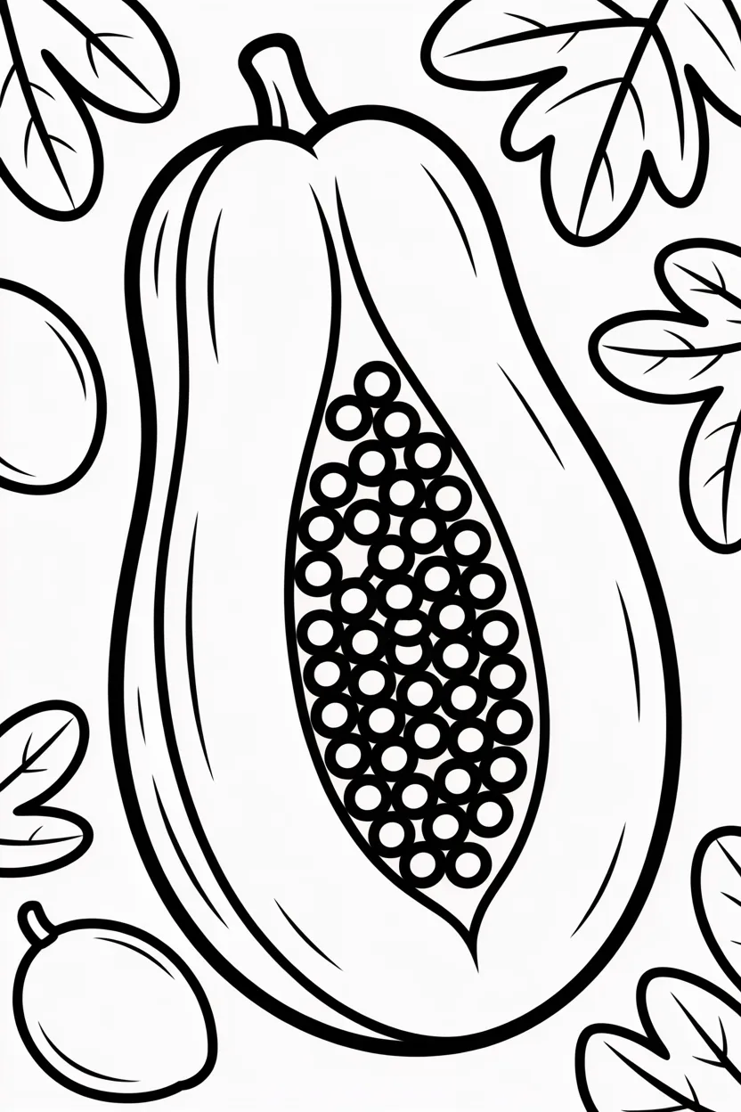 Papaya Design 1 - Papaya Coloring Pages Free Printable for Kids - Tropical
